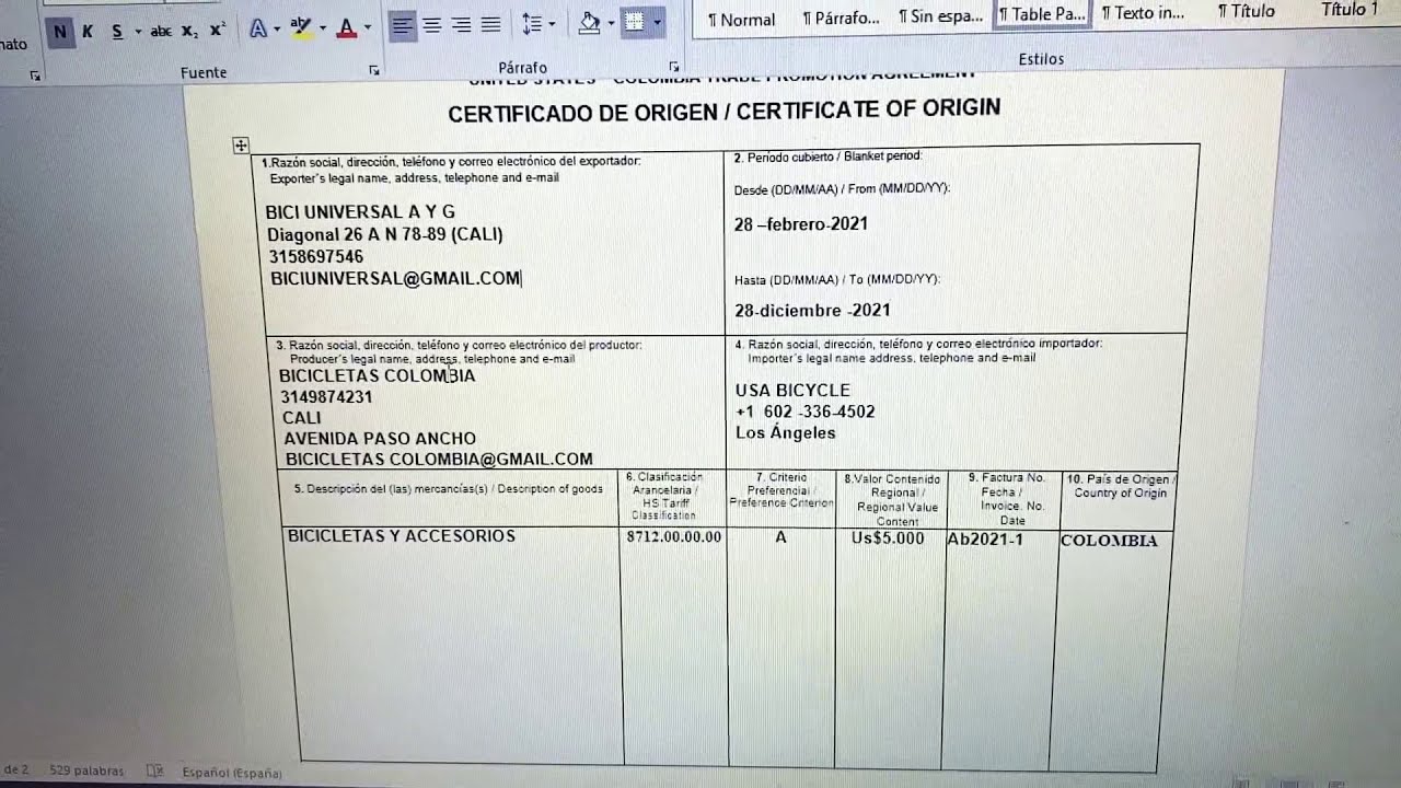 Certificado de origen de exportación , colombiaestados unidos. YouTube