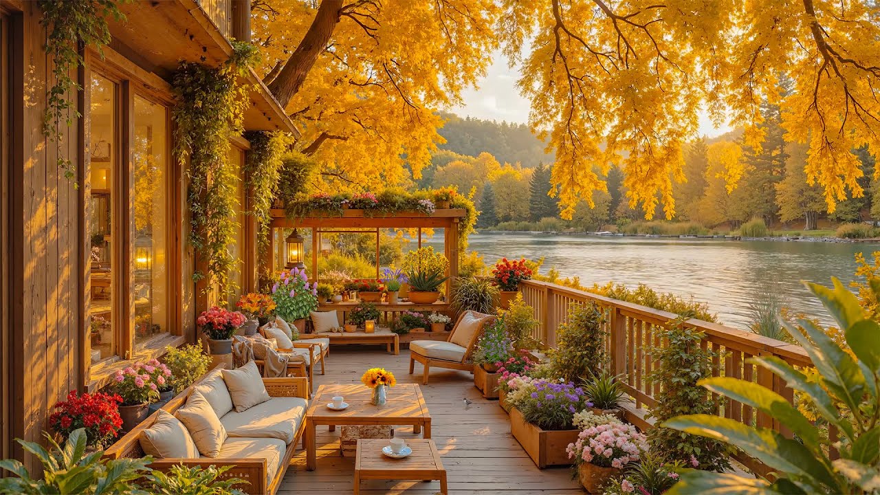 Cozy Autumn Lake Cabin 🍂Relaxing Piano & Nature Ambience for Study ...