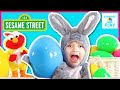 Sesame street toys easter egg hunt with chicken dance elmo