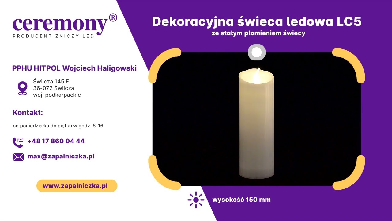 Dekoracyjna świeca ledowa LC5 CEREMONY ze stałym płomieniem świecy