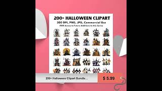 200  Halloween Clipart Bundle, PNG Sublimation Designs, Commercial Use, Instant Download, Lifetim...
