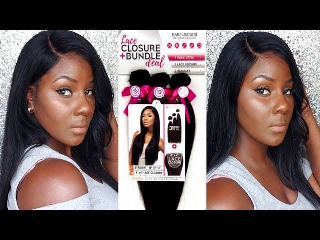 BARE & NATURAL VIRGIN HUMAN HAIR LACE CLOSURE BUNDLE DEAL (BLACK