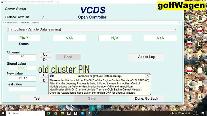 VCDS VW Instrument cluster swap