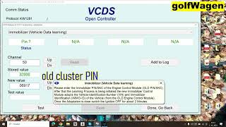 VCDS VW Instrument cluster swap