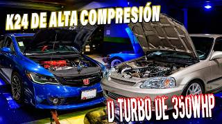 ¡CIVIC SI K24 AL LÍMITE! 🔥 Alta Compresión con Gasolina MALA + D16 Turbo 350HP 😱