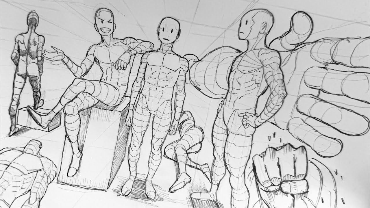 Рисование анатомии человека в одноточечной перспективе (быстрые наброски)