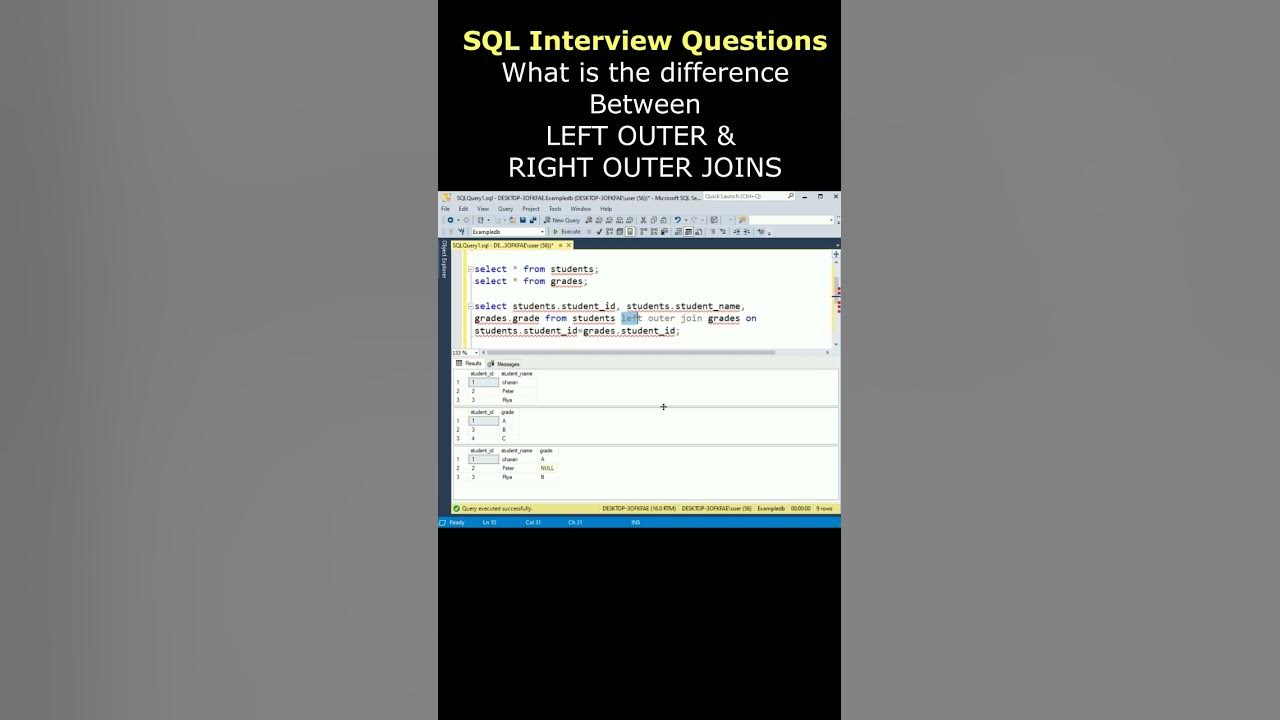SQL JOINS interview questions LEFT OUTER and RIGHT OUTER join # ...