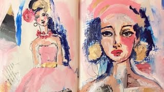 Art Journal Process - mixed media art journaling (using old sketches and book pages)