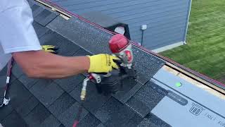Exact nail placement as per manufacturer spec.  Roofing 101