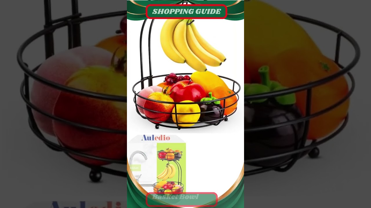 2 Tier Countertop Fruit Vegetables Basket Bowl Storage With Banana Hanger,
