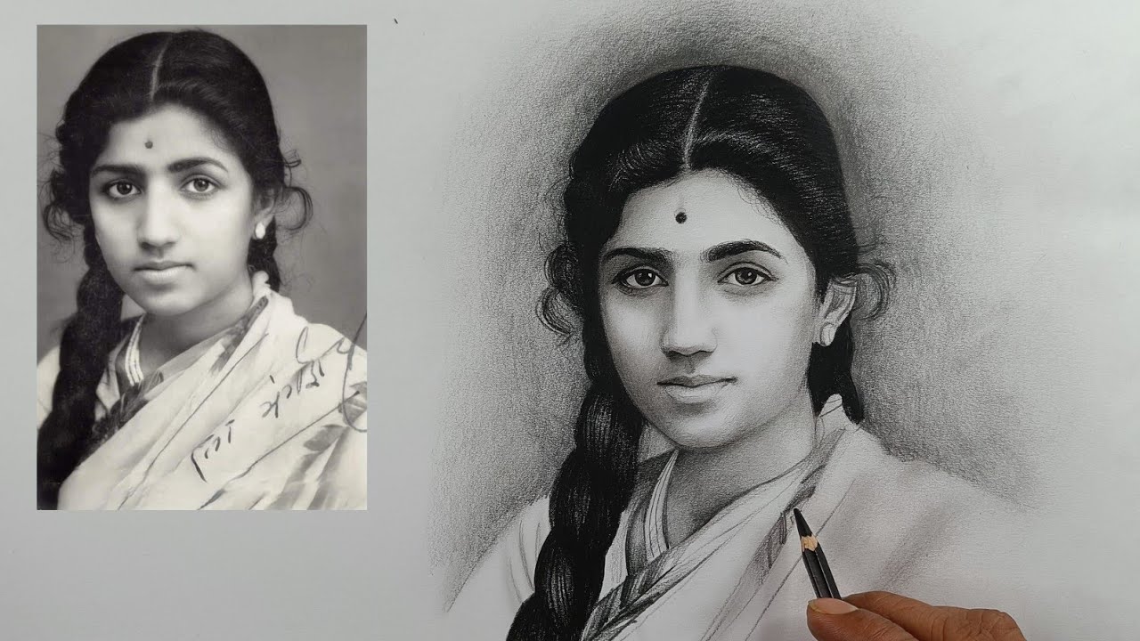 Lata Mangeshkar Pencil Drawing Video | Indian Playback Singer | Live Art Chennai