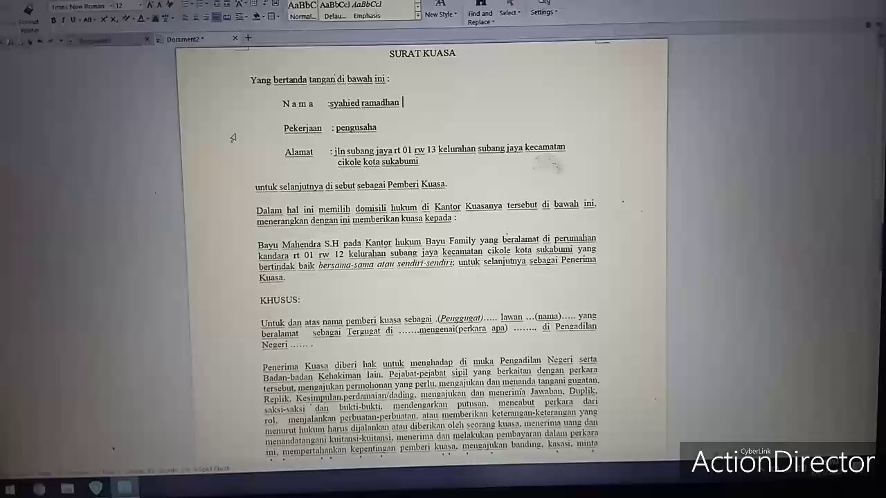 Tutorial membuat surat kuasa dari pihak penggugat (syahied ramadhan