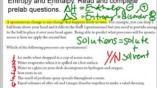 Honors Chem Review Enthalpy and Entropy of Solutions
