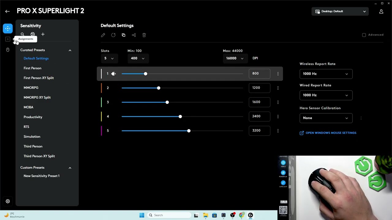 Logitech PRO X Superlight 2 – Как назначить переключатель DPI на кнопку мыши