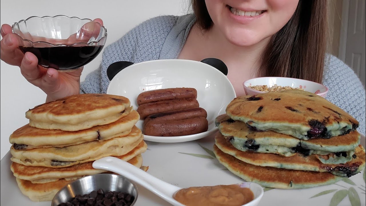 Chocolate Chip & Blueberry Pancakes! Peanut Butter, Granola and Maple