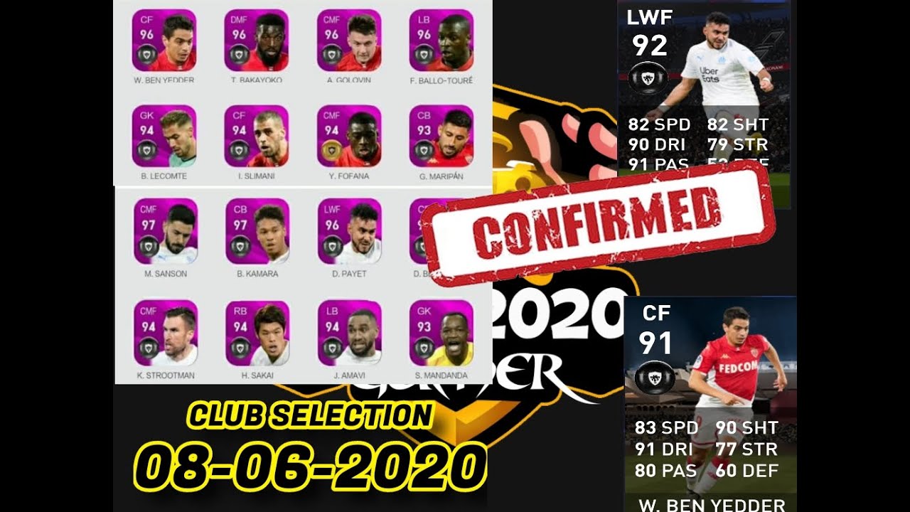 PES 2020 CLUB SELECTION -08/06/20 OLYMPIQUE MARSEILLE AND AS MONACO-FEATURED PLAYERS RATINGS.