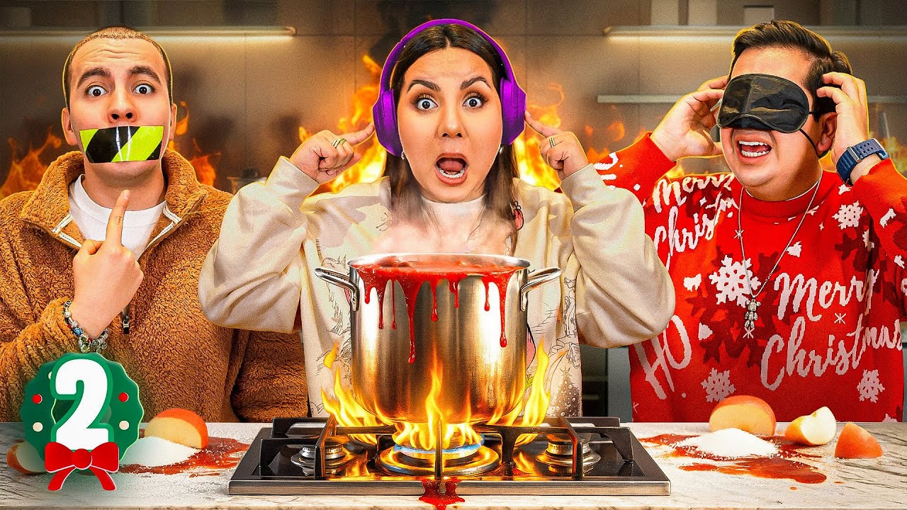 COCINANDO PONCHE SIN VER, SIN HABLAR Y SIN ESCUCHAR - VLOGMAS 2