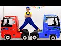 Senya ride and Pretend Play with toy trucks