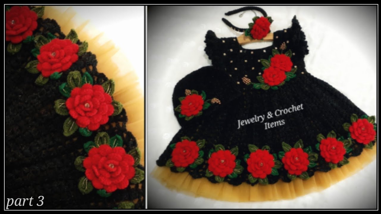 Black Beauty Crochet Baby Frock | Floral Design with Can-Can (part 3)
