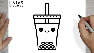 How to Draw a Cute Boba Tea, Easy Drawings