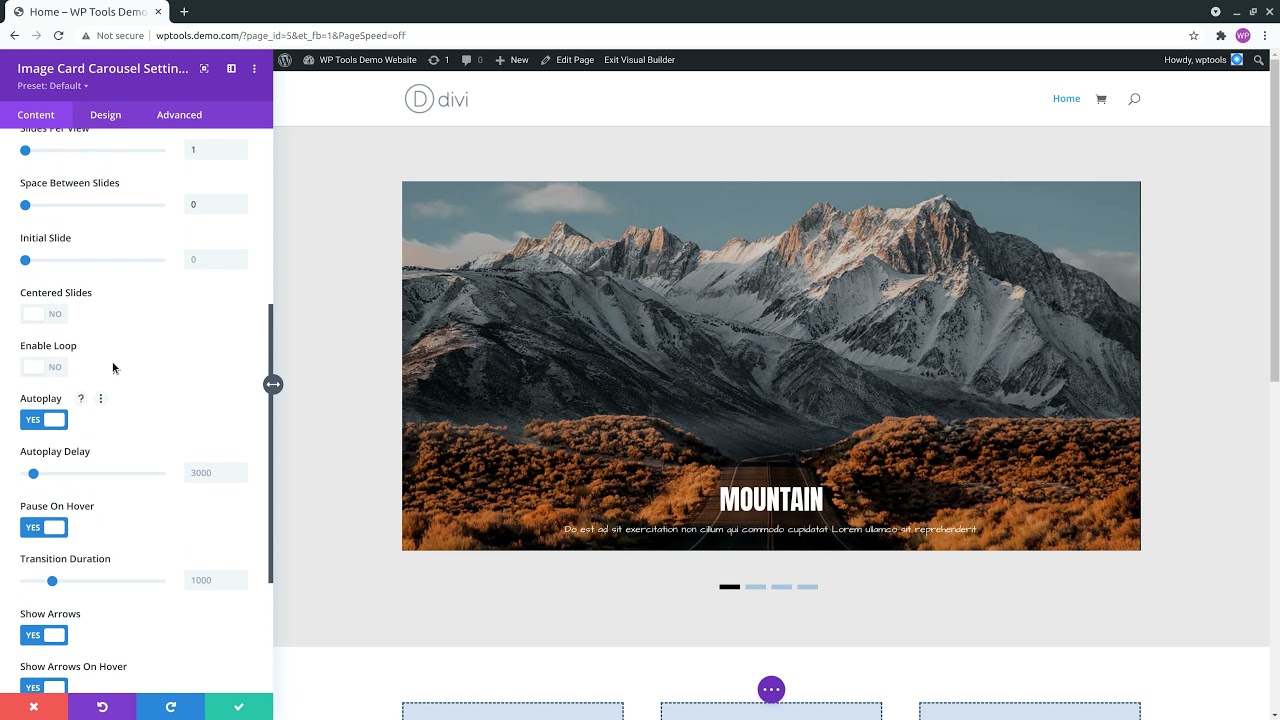 Carousel Settings For "Image Card Carousel" Divi Module