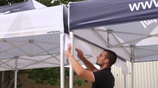 Rain gutters for pop-up tents are a great accessory to have as weather
is unpredictable. this 40 second video shows you how quickly they
install.