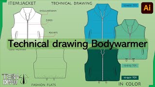 How to make a technical drawing/cad/flat sketch of a Bodywarmer on illustrator? I TECHDRAW
