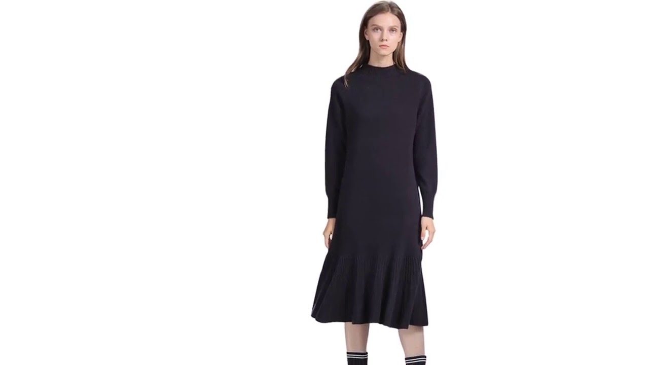Inner Mongolian Cashmere Dress Women Pullover Ribbed Half Turtleneck Cuffs Spring Autumn 12 Gauge