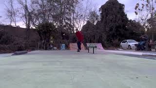Skateboarding DIY Kickflip to boardslide bust tail