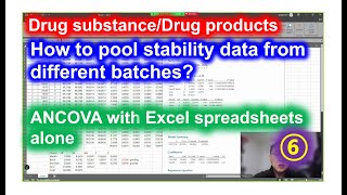 Drug stability data evaluation 6, Testing for poolability of batches(ANCOVA by using Excel only)