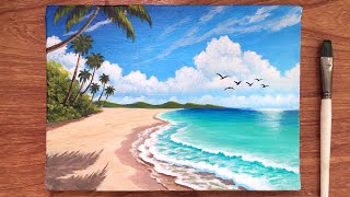 Tropical Seaside Scene Painting | Acrylic Art | Canvas Painting