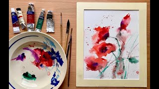 Painting Beautiful Loose Watercolour Poppies, beginners watercolor floral tutorial demonstration screenshot 2