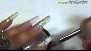 Pearl and Gold Coffin Nails♡