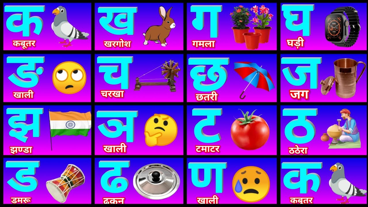 हिन्दी स्वर व्यंजन अ से अनार आ से आम ,हिंदी वर्णमाला अ आ इ ई उ ऊ , a se ...