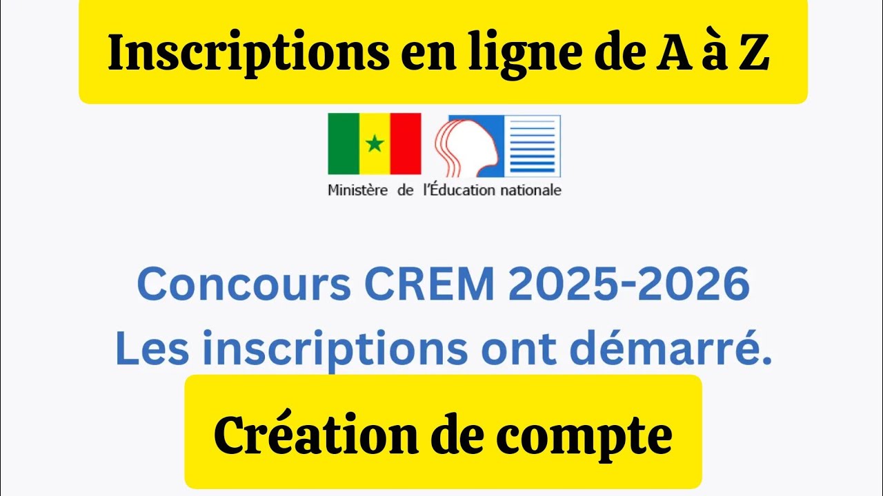 N°1 Inscription en ligne Concours CREM 2025..Création de Compte... 