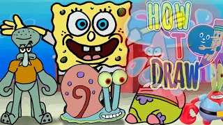 How to draw SpongeBob Characters | Easy Things to Draw | Coloring Page Printable | DrawingwithKIDS