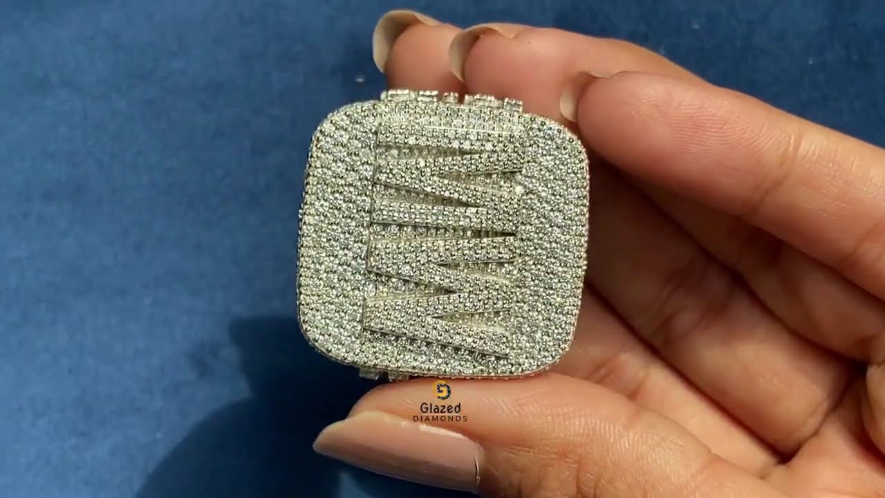 MW Letter Fully Iced Bust Down Heavy Hip Hop Moissanite Ring 