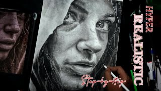 TRYING HYPER REALISM FOR THE FIRST TIME | HYPER REALISTIC PORTRAIT DRAWING STEP BY STEP | TIME-LAPSE
