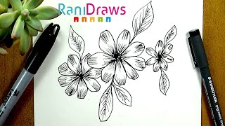 How to draw FLOWERS with fineliner or pen - Step by step