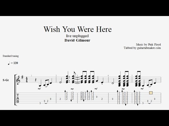 Wish You Were Here Tab Live Unplugged Acoustic Guitar Tab Pdf Guitar Pro Youtube