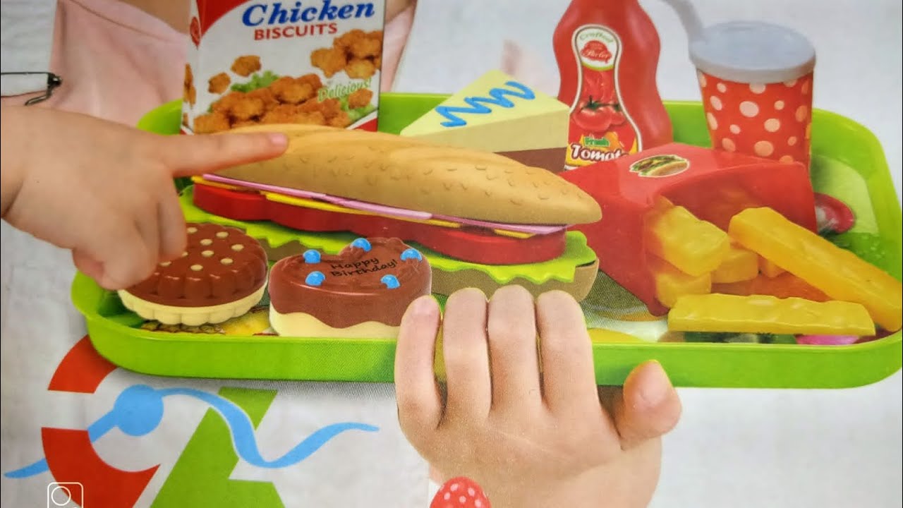 4 minutes satisfying with unboxing kids toy kitchen food set 