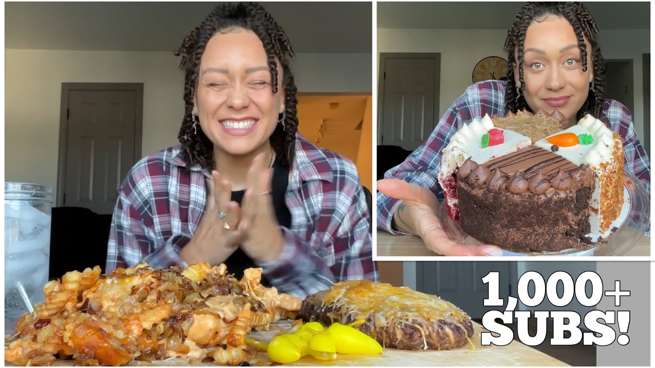 Animal style fries & burgers & CAKE! 1,000 subscribers!!! Mukbang