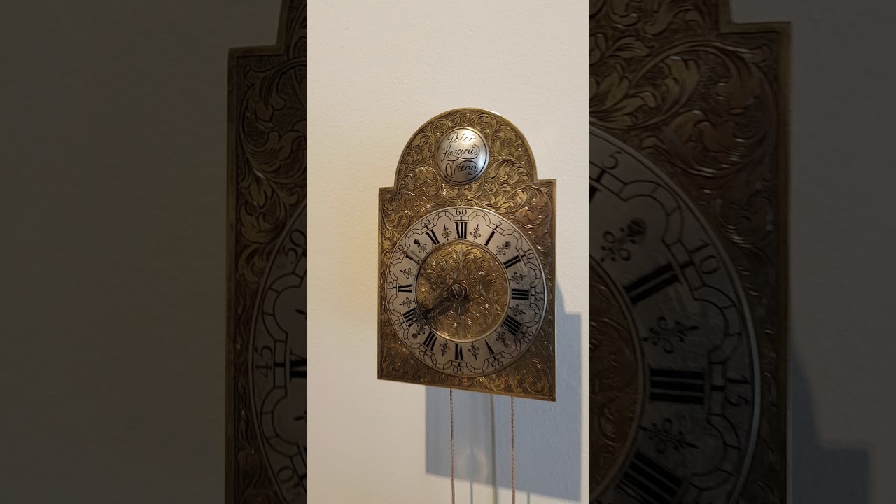 Austrian Vienna engraved brass antique wall clock Peter Lazarus Wien circa 1750