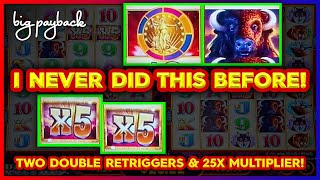 TWO DOUBLE RETRIGGERS & 25X MULTIPLIER on Aristocrat Legends Deluxe Buffalo Slots! screenshot 3