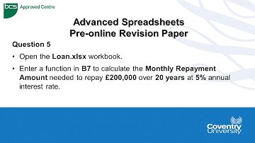 ECDL Coventry University: Advanced Spreadsheets Pre-online Revision Paper Question 5 - PMT Function