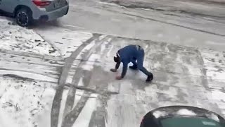 ICY DRIVEWAY - FUNNY MOMENTS