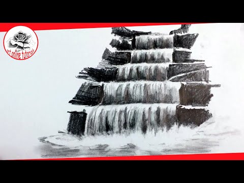 Video: How To Draw A Waterfall With A Pencil Step By Step?