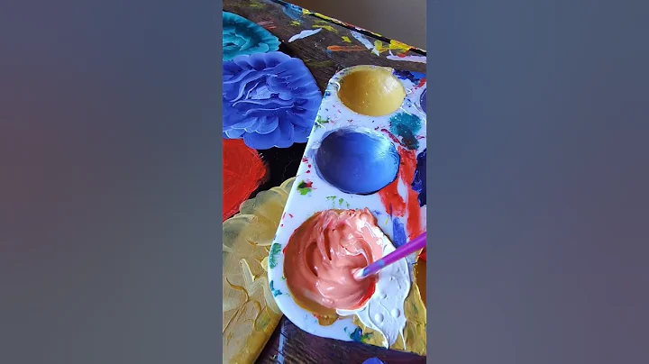 Mixing vermillion, yellow ochre, and titanium white #paint #mixing #acrylic #yellow vermillion