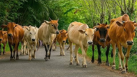 iring iringan sapi lembu jinak berjalan dengan sangat rapi menuju kandang suara sapi moo sapi ternak