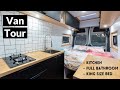 Van tour epic offgrid mercedes sprinter campervan with bathroom work space and king size bed